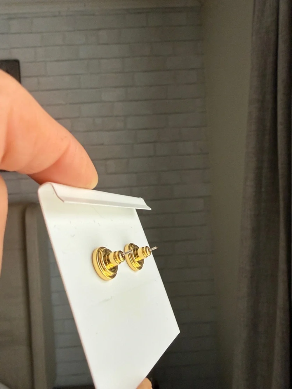 Tory Burch Navy and Gold Round Logo Stud Earrings - Picture 3 of 5
